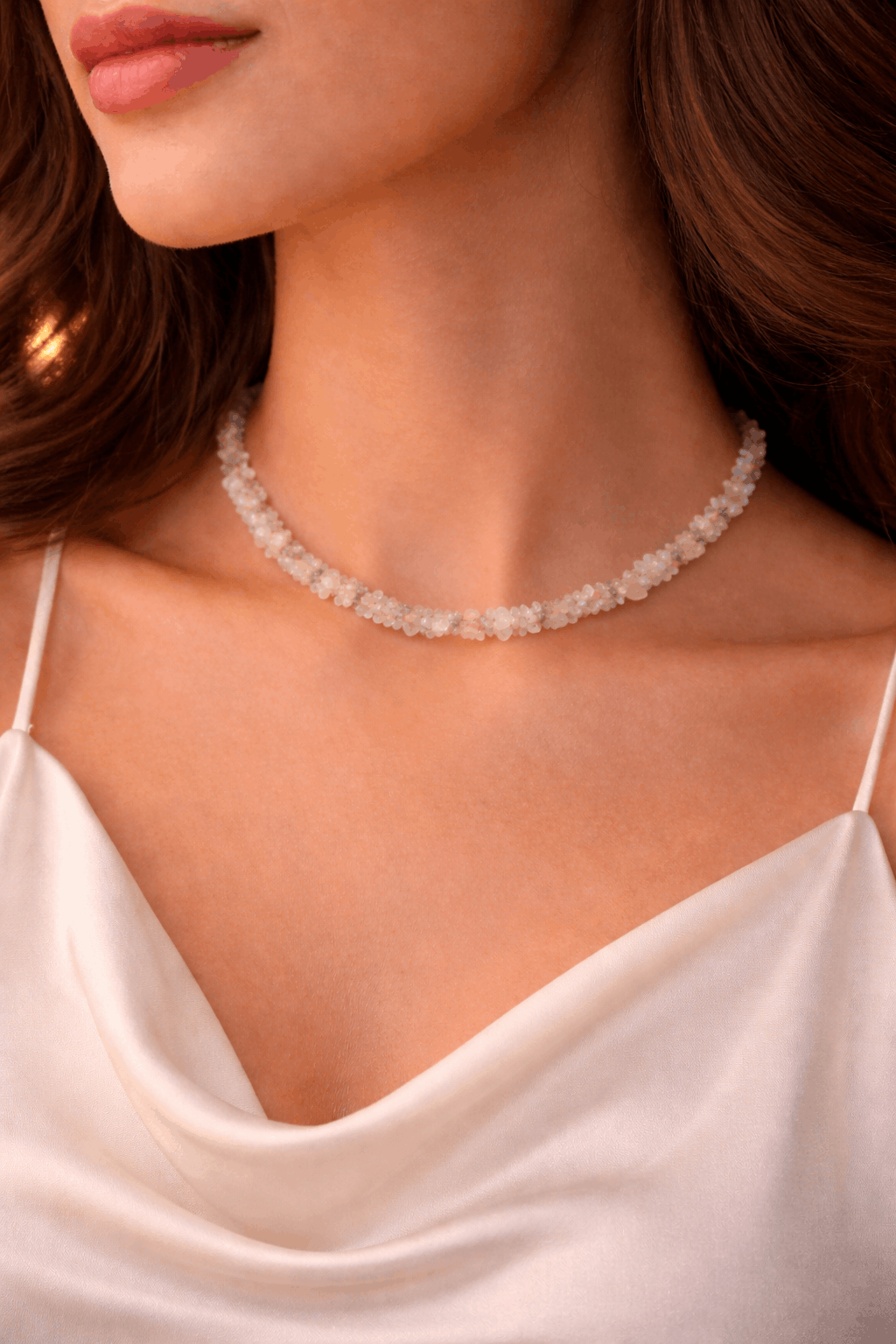 Crystal Uncut Beads Necklace (3–4 mm) | 14–15 Inch | Natural Healing Stone | Unisex