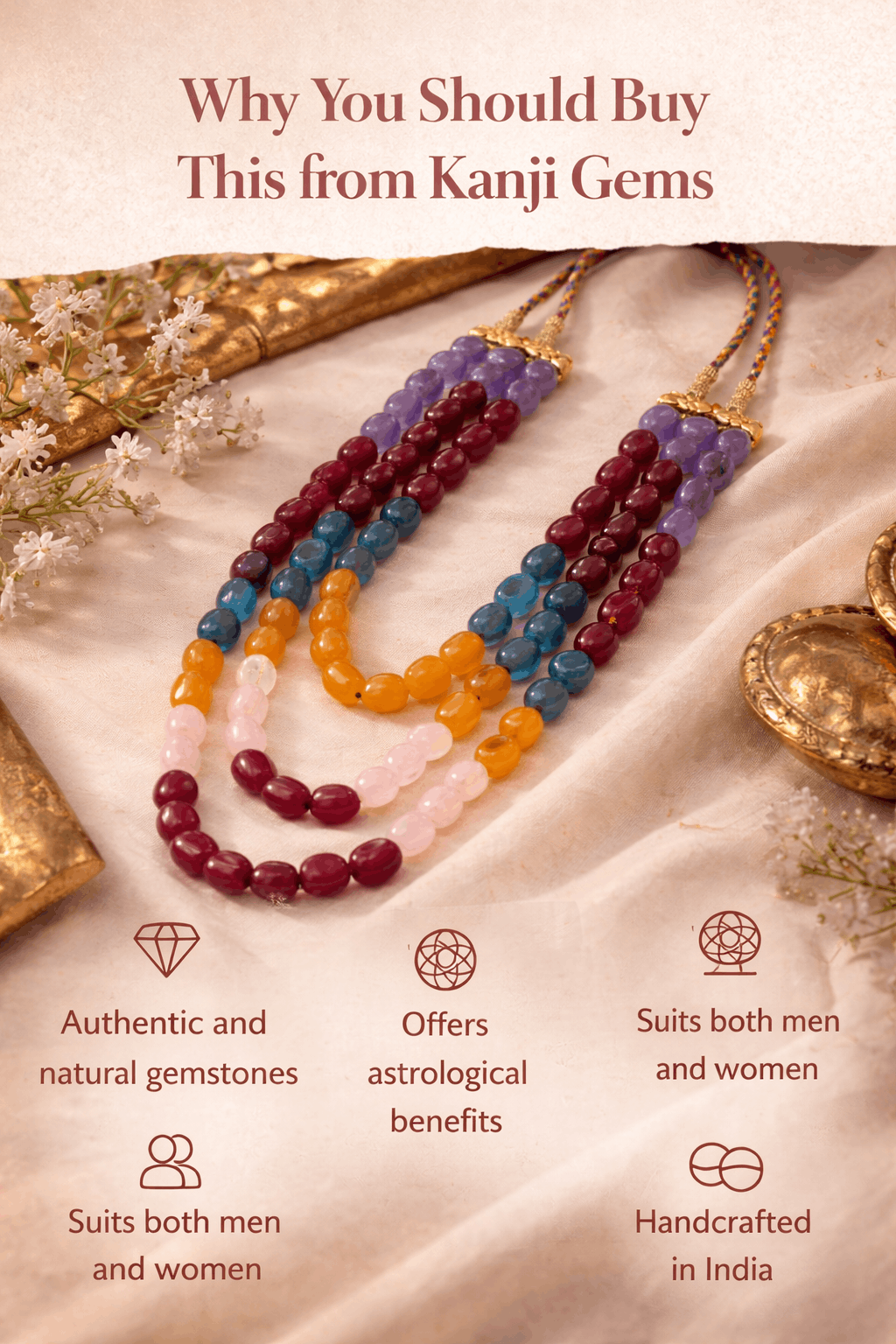 Zed Tumble Beads Necklace (14–15 Inch) – Natural Gemstone Beads for Energy Balance & Daily Wear