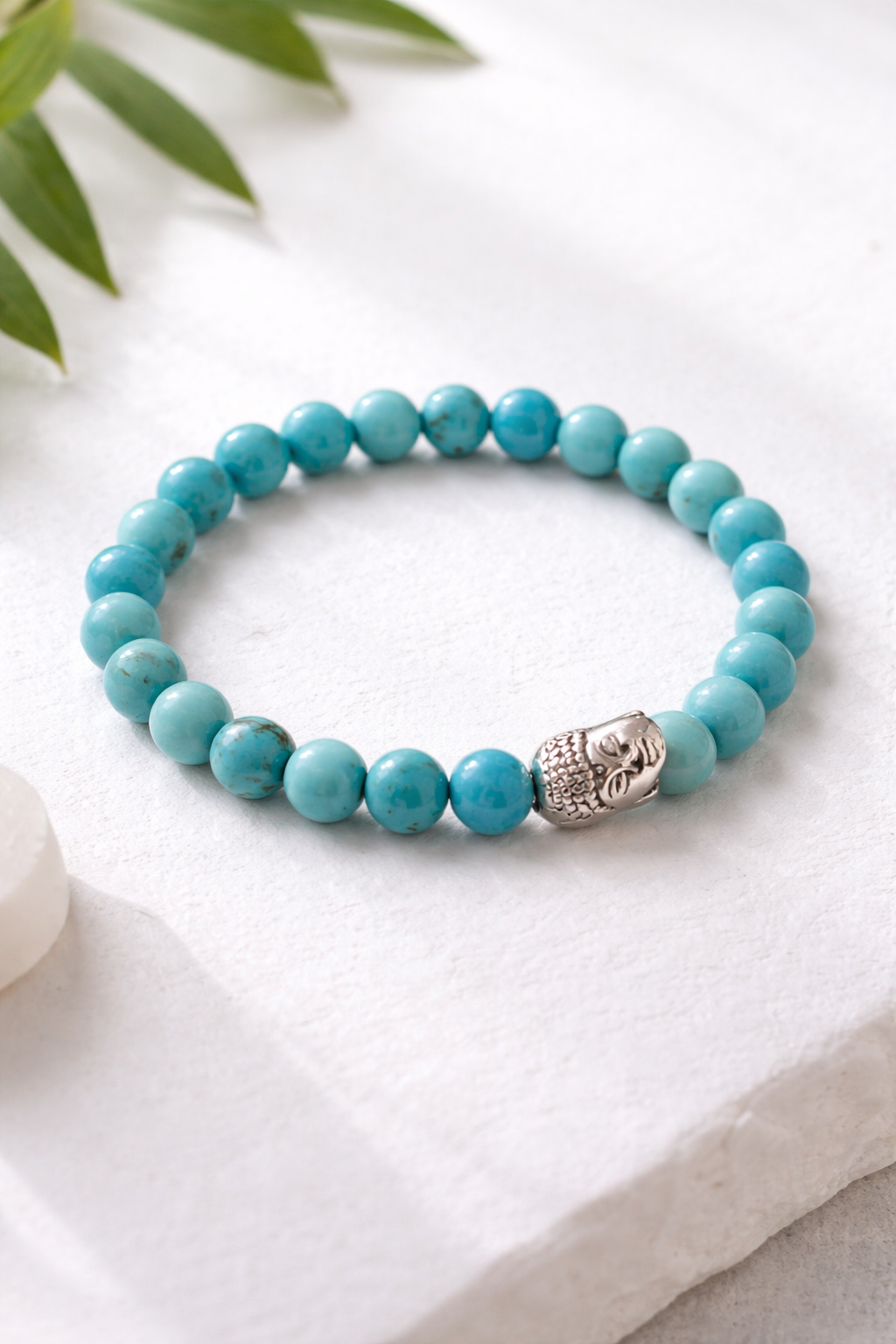 Turquoise Stone Bracelet with Buddha Charm – 8.5 mm Beads