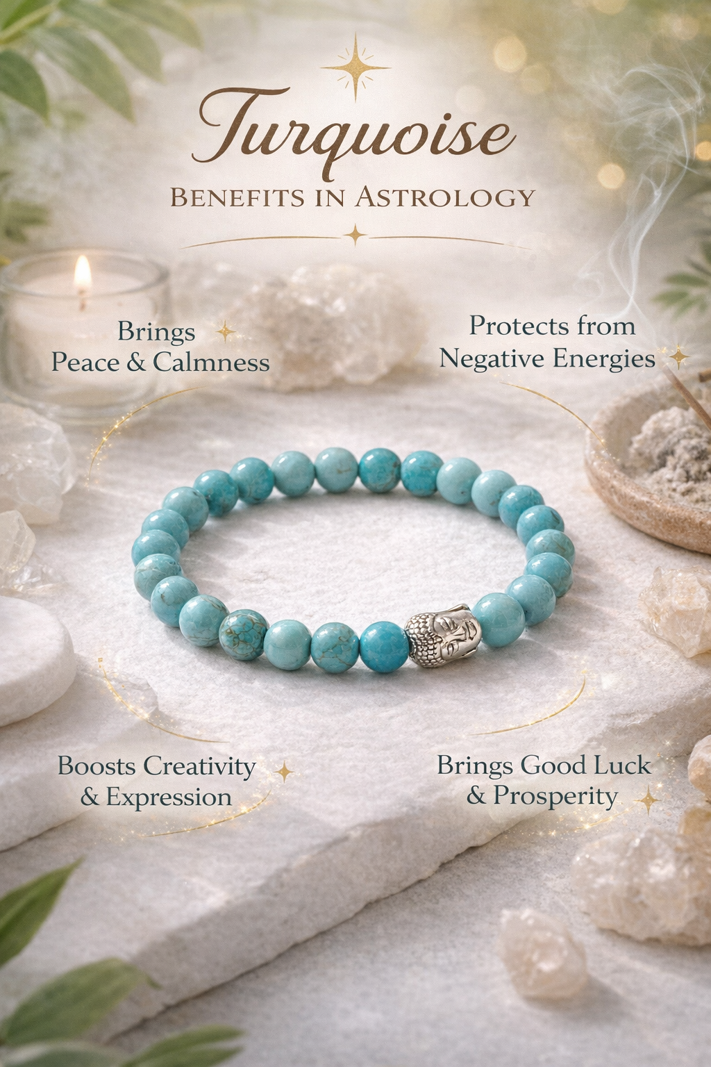 Turquoise Stone Bracelet with Buddha Charm – 8.5 mm Beads
