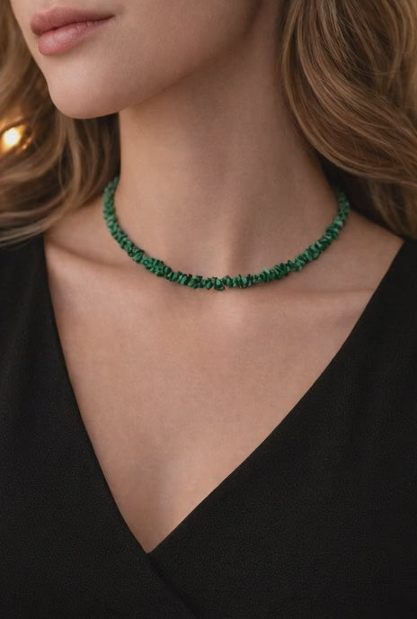 Malachite Uncut Beads Necklace (3–4 mm) | 14–15 Inch | Natural Stone | Unisex