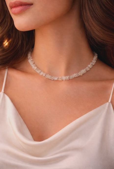 Crystal Uncut Beads Necklace (3–4 mm) | 14–15 Inch | Natural Healing Stone | Unisex